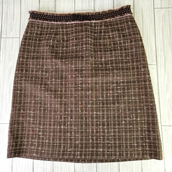 Rebecca Taylor Tweed and Bow Mini Skirt in Brown and Pink Plaid Size 2 - Picture 4 of 10
